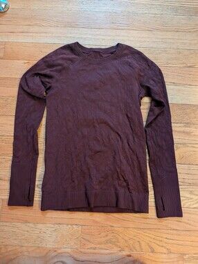 Lululemon Rest Less Pullover Long Sleeve Activewear Floral Embossed Garnet Red